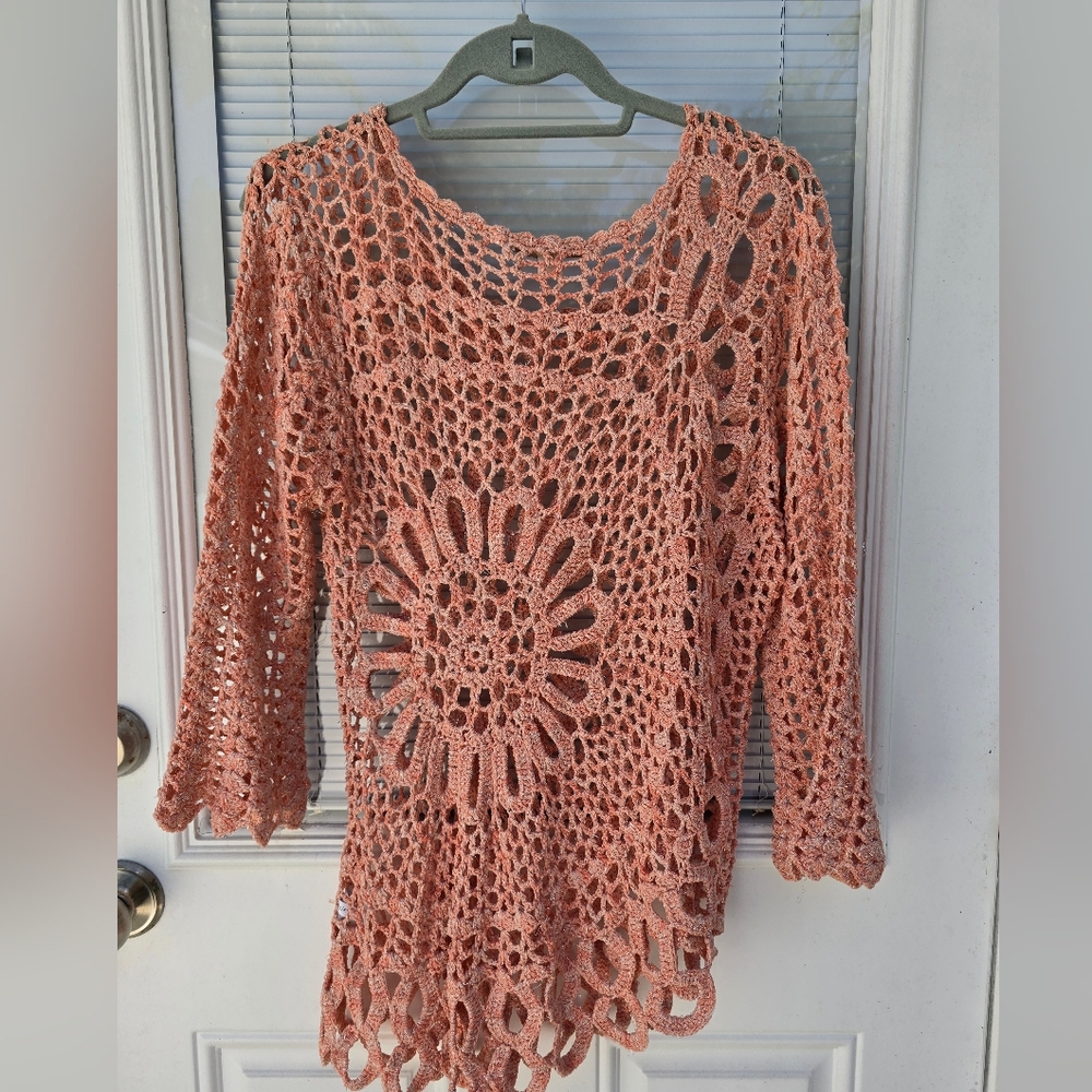 Boston Proper Crochet Blouse in Coral